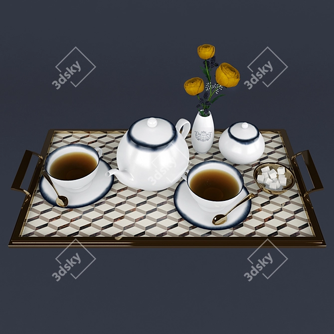 Ranunculus Tea Set: Decorative, Elegant, and Functional 3D model image 2