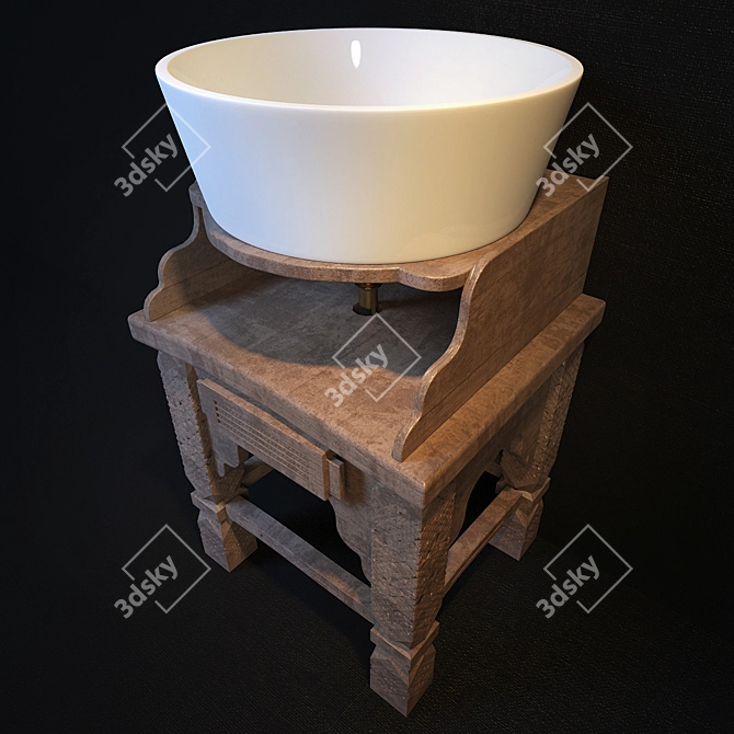 Geometric Carved Under-Sink Cupboard 3D model image 1