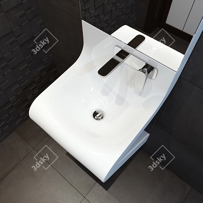 Elegant Wave Suspended Basin 3D model image 2