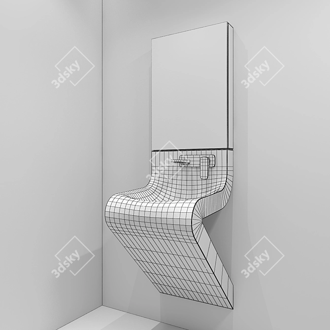 Elegant Wave Suspended Basin 3D model image 3