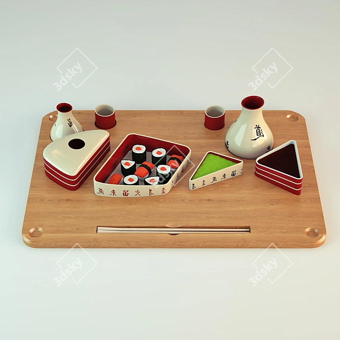 Exquisite Sushi Tray Set 3D model image 1