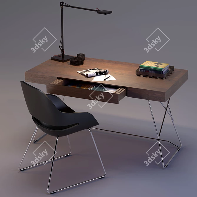 Modern Workstation Set: Maestrale Desk & Eva Chair 3D model image 2