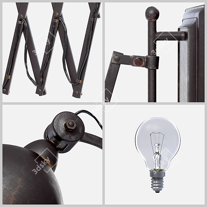 Vintage Brown Metal Wall Lamp 3D model image 2