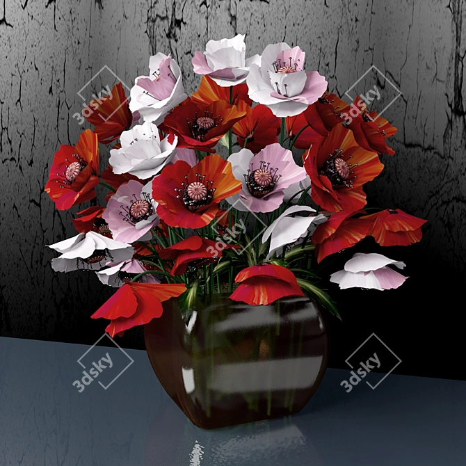 Elegant Poppies Bouquet 3D model image 1