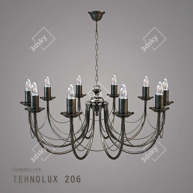 Antique Bronze Technolux 206: 10-Lamp Forged Chandelier 3D model image 1