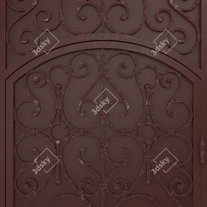 Elegant Wrought Iron Gate with Ornate Top and Lantern 3D model image 2