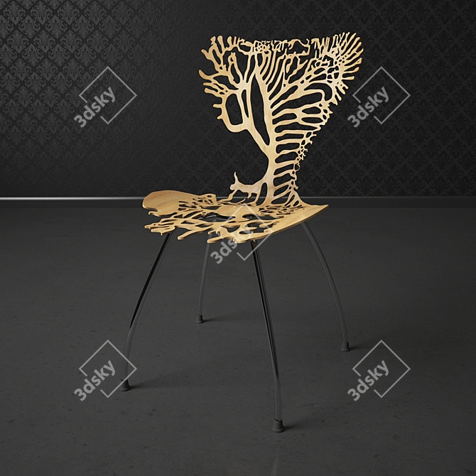 Vasa Intestina Chair: Elegant Wood and Steel Design 3D model image 1