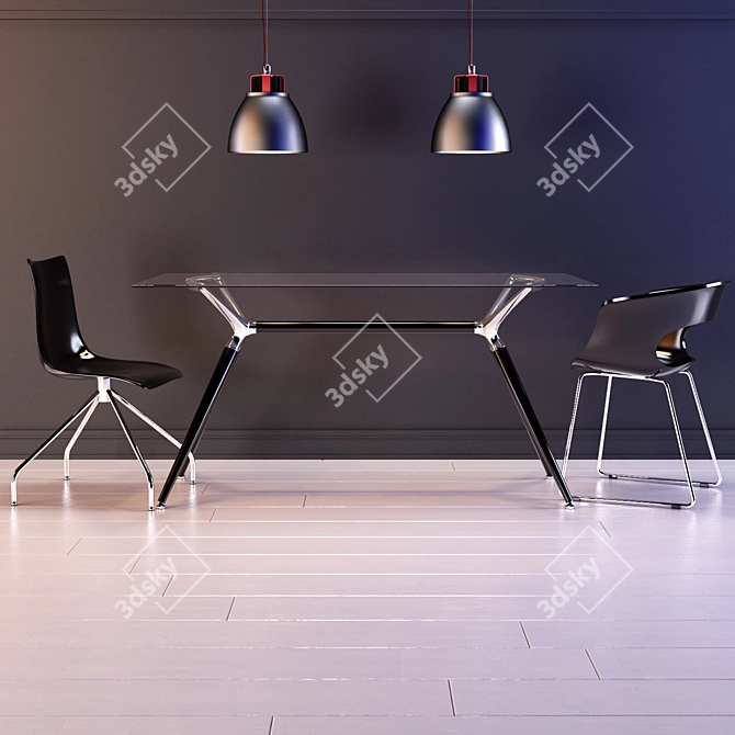 SCAB Metropolis Glass Table with MissB and Zebra Chairs 3D model image 1