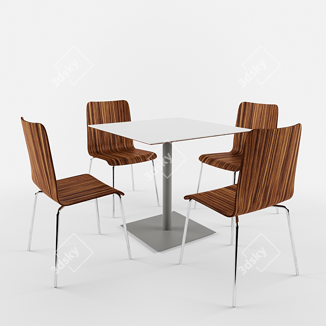 Modern Plywood Chair & Metal Table 3D model image 1