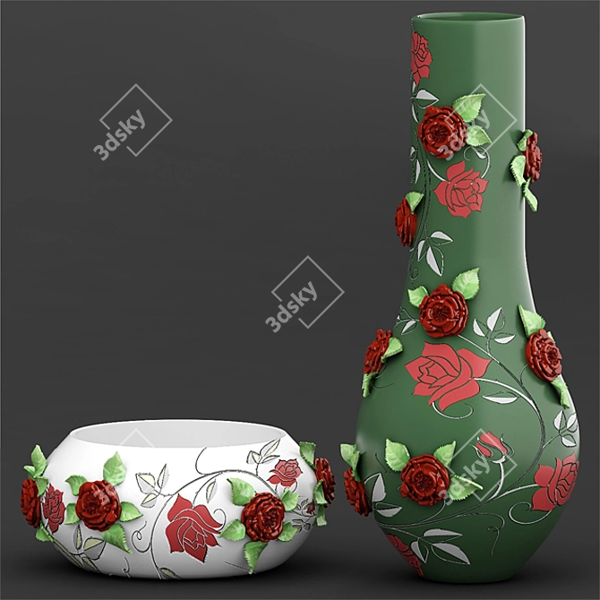Elegant Rose Vases 3D model image 1