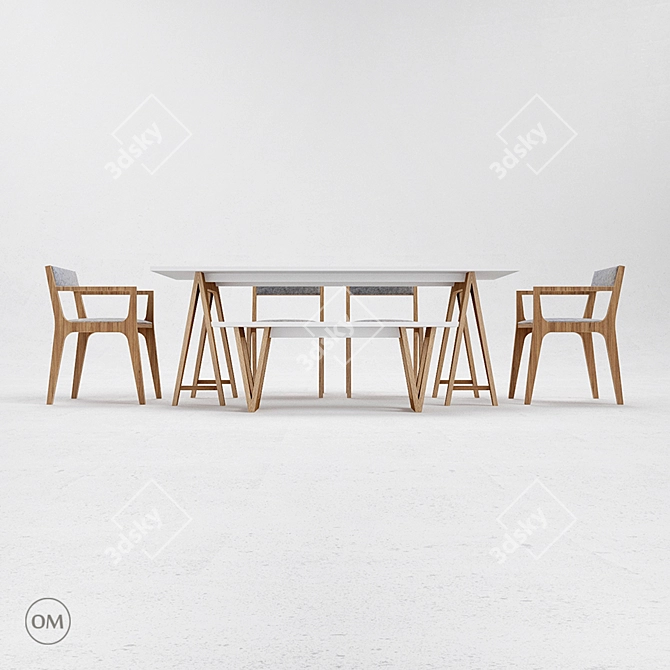 Modern Oak Wood Furniture Set 3D model image 1