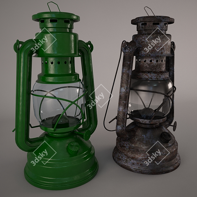 Vintage Kerosene Lamp Duo 3D model image 1