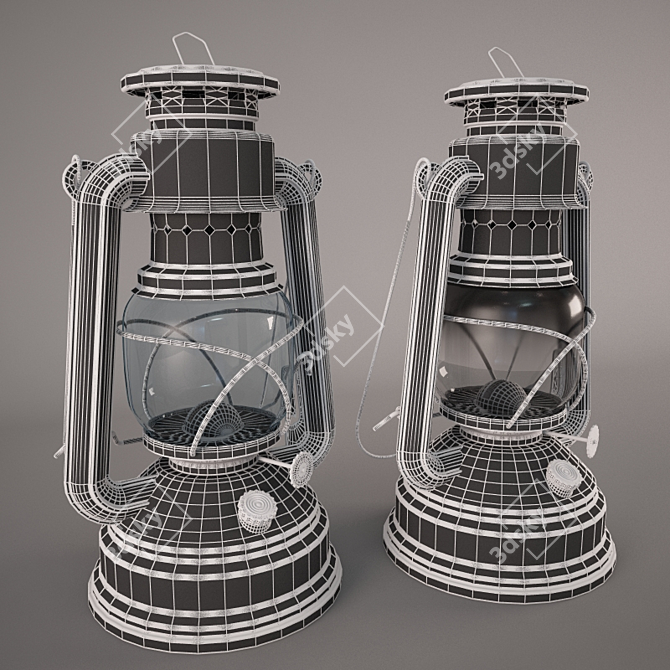 Vintage Kerosene Lamp Duo 3D model image 2