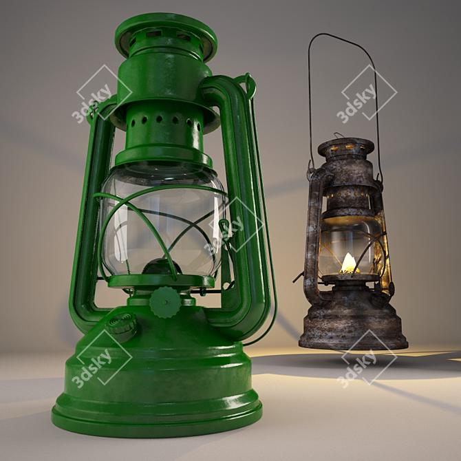 Vintage Kerosene Lamp Duo 3D model image 3