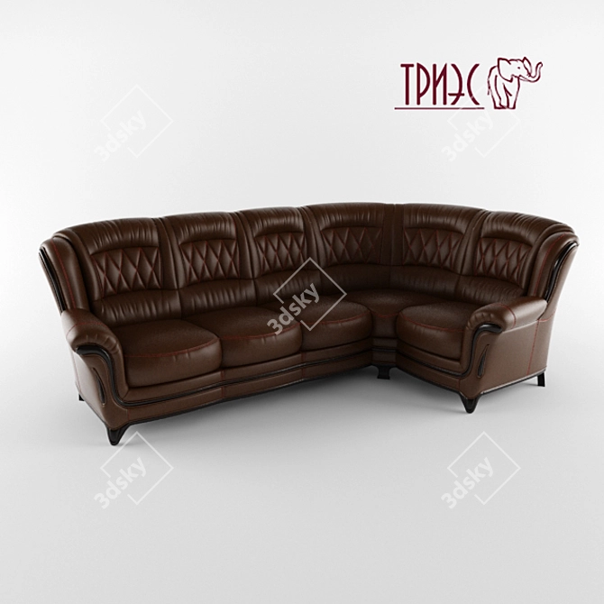 Diana-7: Corner Leather Sofa with Wooden Decor 3D model image 1