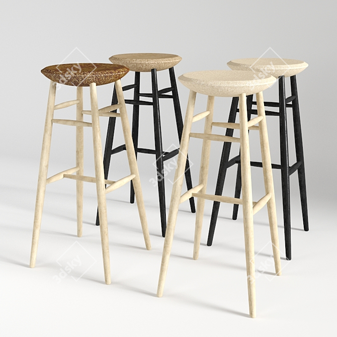 Elegant Hem Bar Stools 3D model image 1