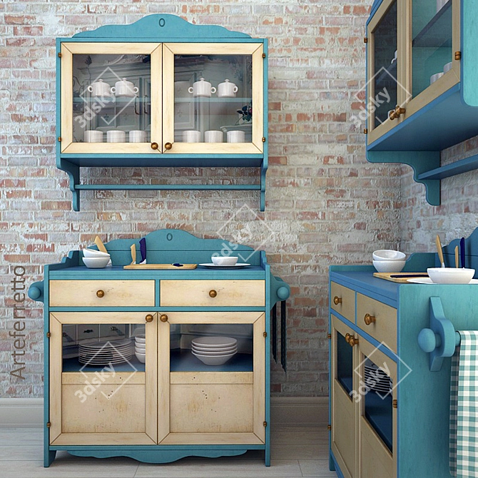 Elegant 2-Door Cabinet Set 3D model image 1