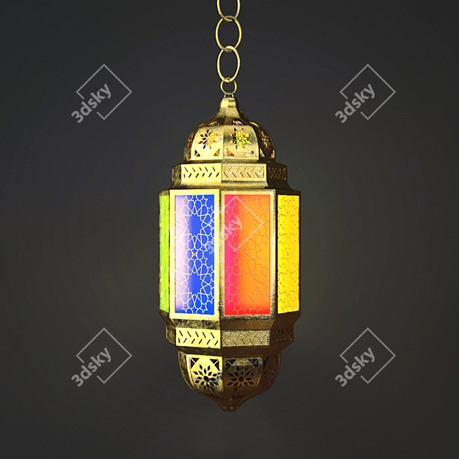 Exquisite Moroccan Suspension: Brass & Colored Glass 3D model image 1