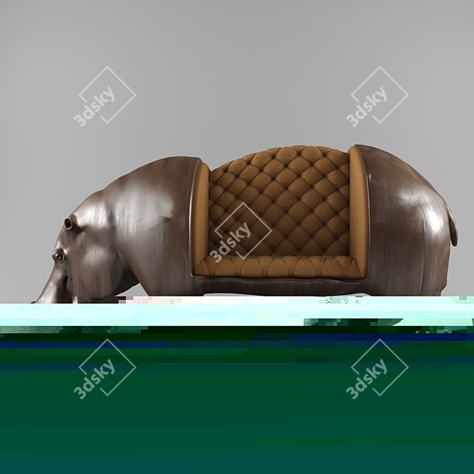Hipposaurus Sofa: Wooden Base, Leather Upholstery 3D model image 2