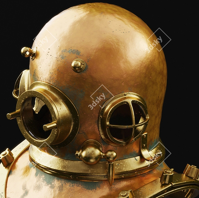 Curated Decor Set: Tortoise Shell, 3D Turtle Shell, Vintage Diver's Helmet 3D model image 2