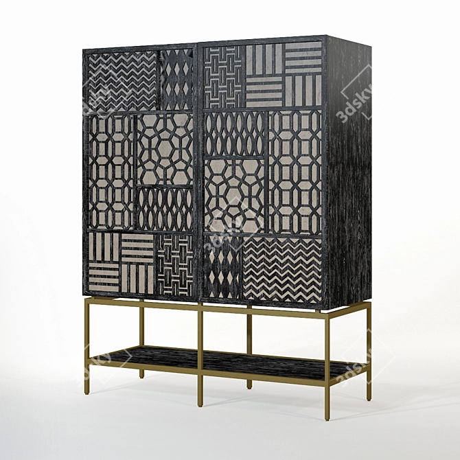 Boho Patchwork Fretwork Cabinet 3D model image 2