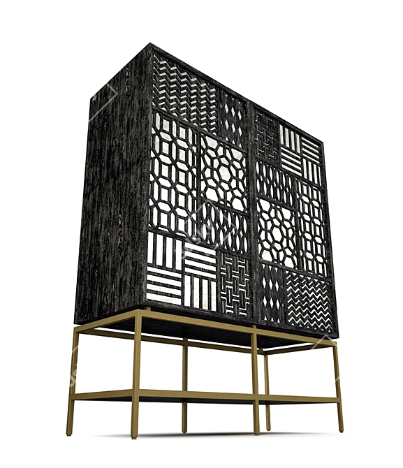 Boho Patchwork Fretwork Cabinet 3D model image 3