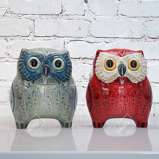 Whimsical Lladro Owl Duo 3D model image 1