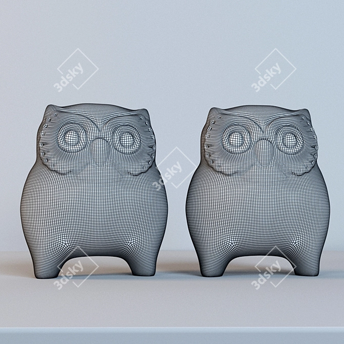 Whimsical Lladro Owl Duo 3D model image 2
