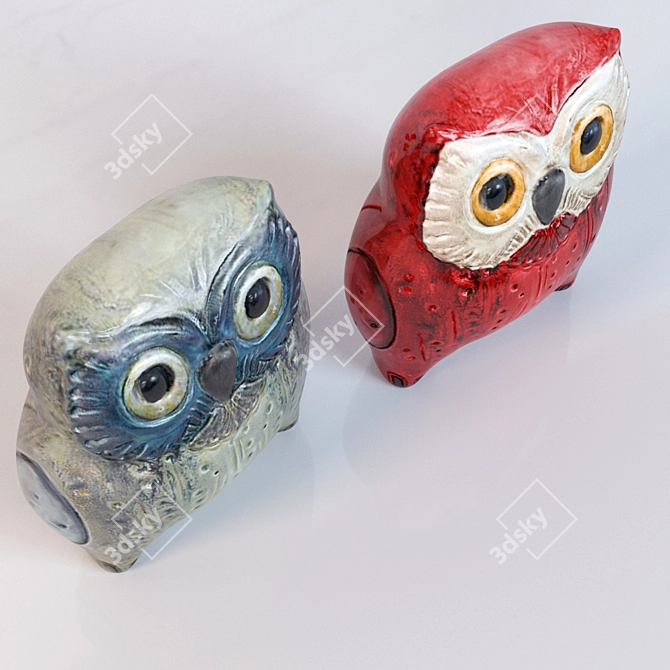Whimsical Lladro Owl Duo 3D model image 3