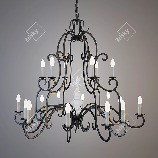 Elegant Iron and Glass Chandelier 3D model image 1
