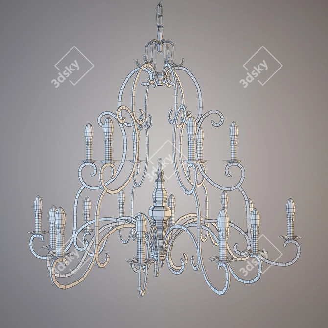 Elegant Iron and Glass Chandelier 3D model image 2