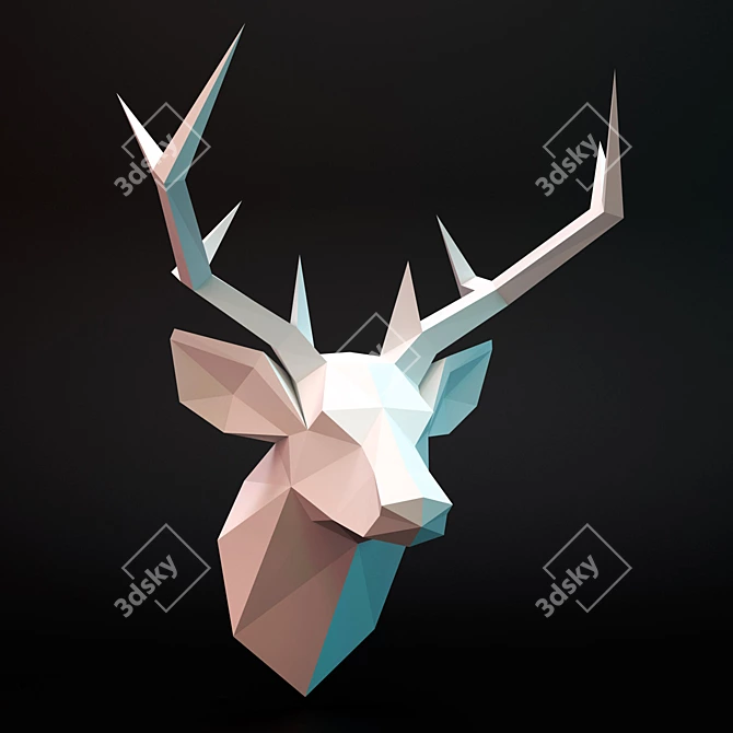 Lowpoly Deer Head: Stylish Interior Decor 3D model image 1