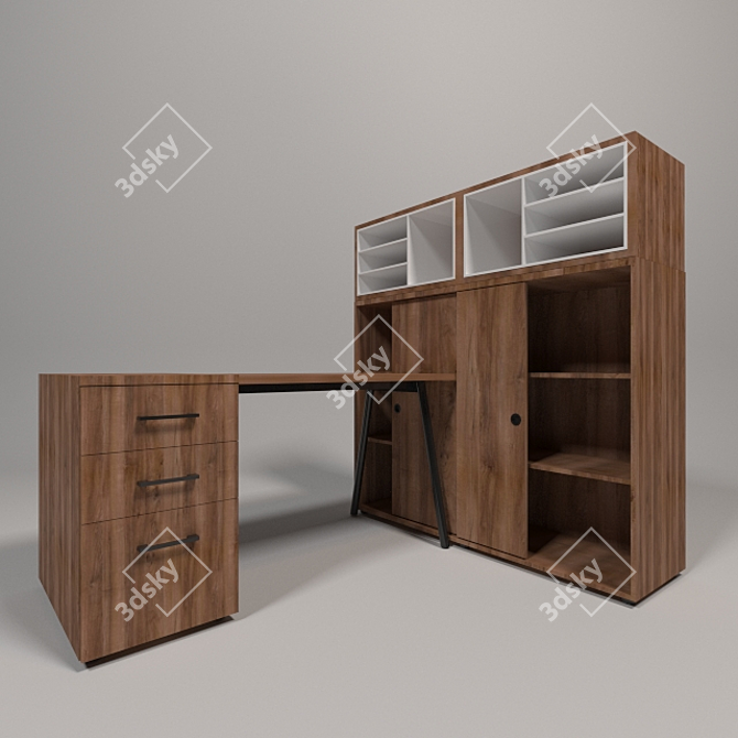 LAVORO Office Table: Walnut Finish 3D model image 1