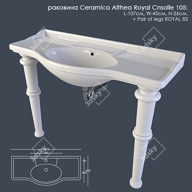 Royal Console Washbasin: Elegant Ceramica Althea Design 3D model image 1