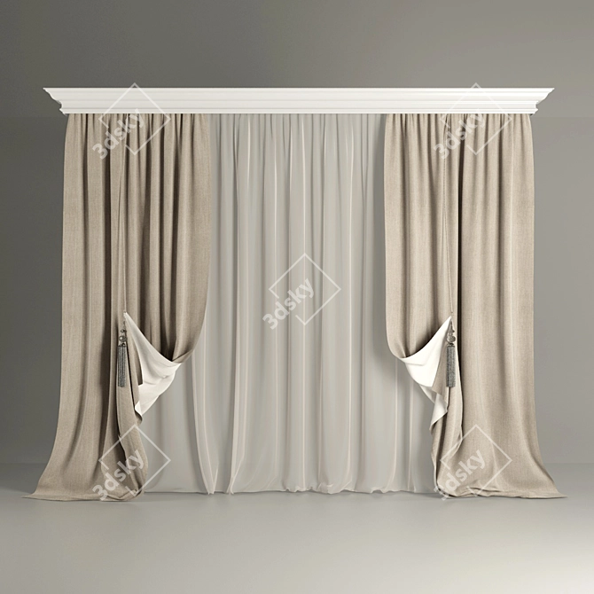 Elegant Bilateral Tulle Curtains 3D model image 1