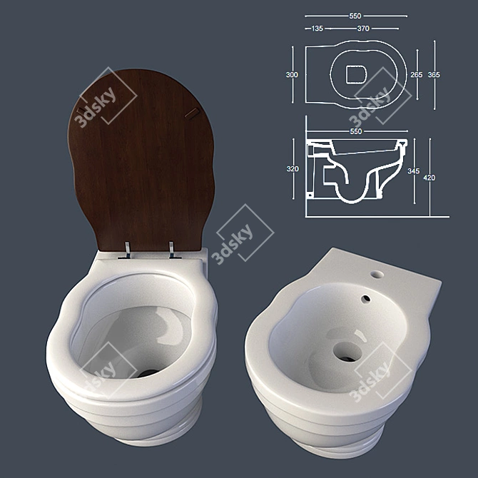 Ceramica Althea Royal Toilet & Bidet Combo 3D model image 2