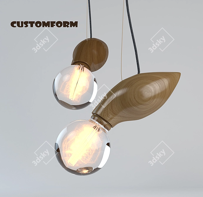 Customform Pendant Light with Glass Shade and Wooden Frame 3D model image 1