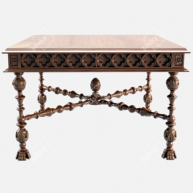 Elegant Carved Wooden Table 3D model image 1