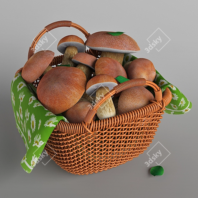 Porcini Mushrooms in Basket - Fresh and Flavorful 3D model image 1