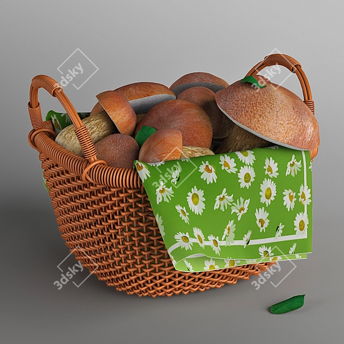 Porcini Mushrooms in Basket - Fresh and Flavorful 3D model image 2