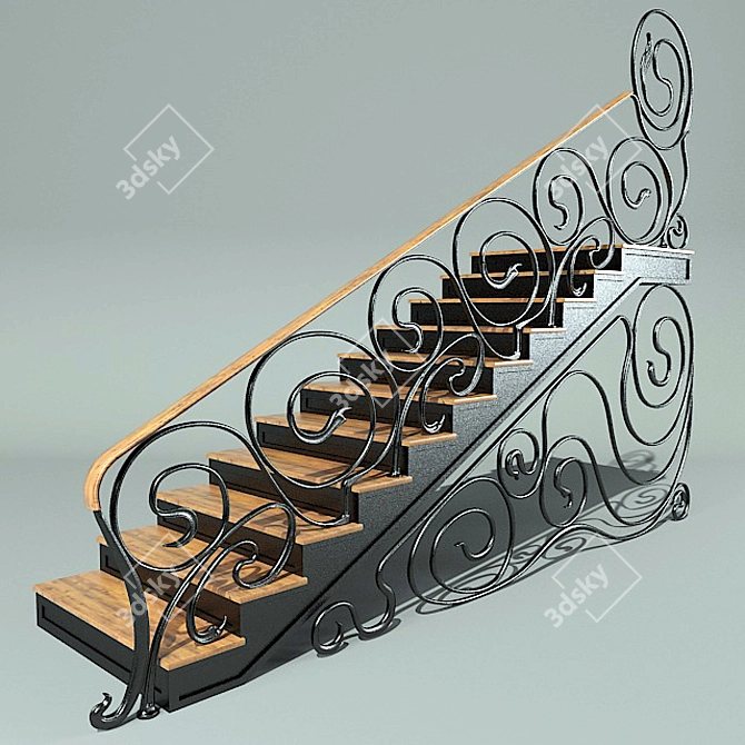 Forged Ladder: Wood and Metal 3D model image 1