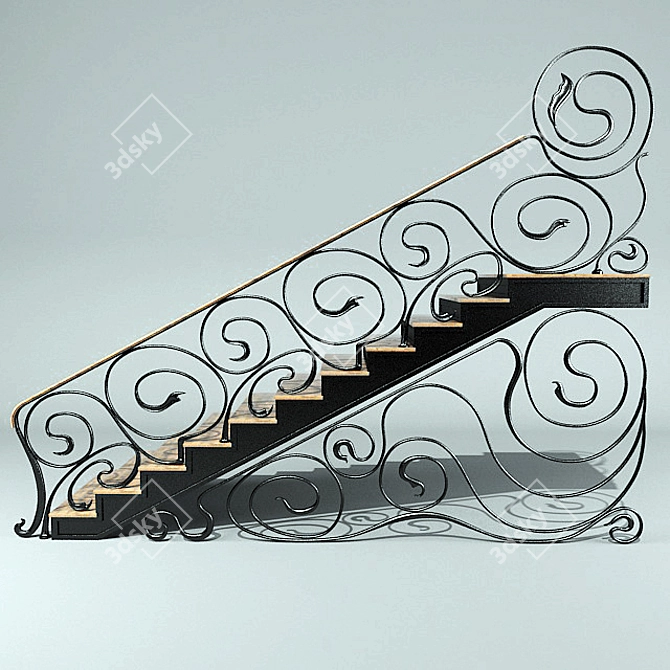 Forged Ladder: Wood and Metal 3D model image 2