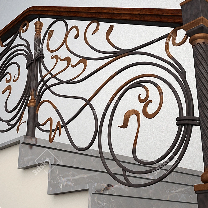 Intricate Wrought Stair Railing 3D model image 2