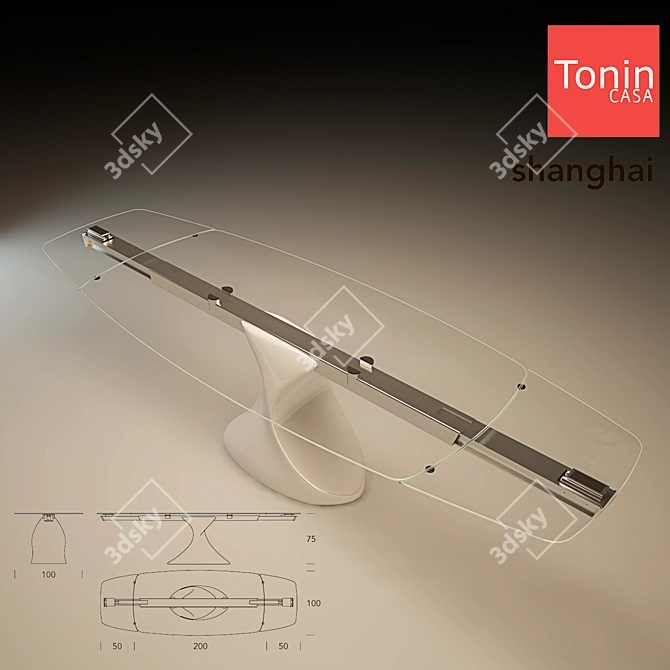 Modern Extendable Table with Aluminum Guides and Tempered Glass by Tonin Casa - Shanghai 3D model image 1