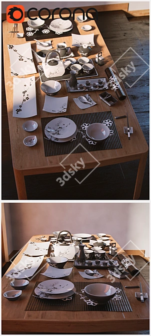 Japanese-inspired Tableware Set 3D model image 2