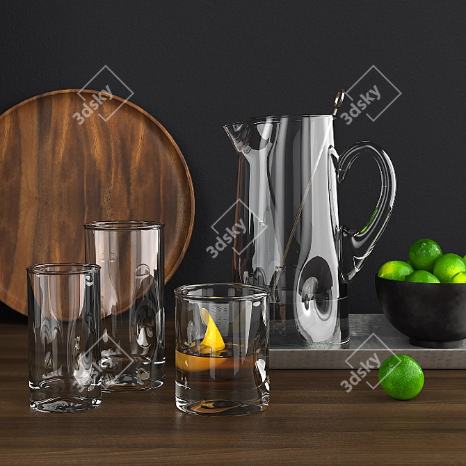 Elegant Glassware Set with Pitcher & Platter 3D model image 1