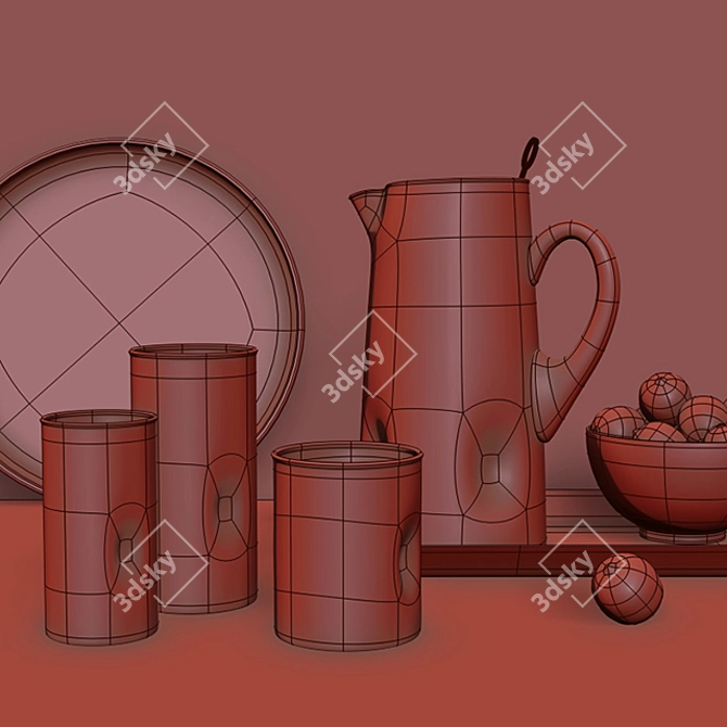 Elegant Glassware Set with Pitcher & Platter 3D model image 2