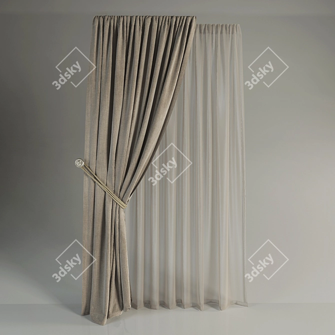 Elegant Pickup Curtain with Tulle 3D model image 1