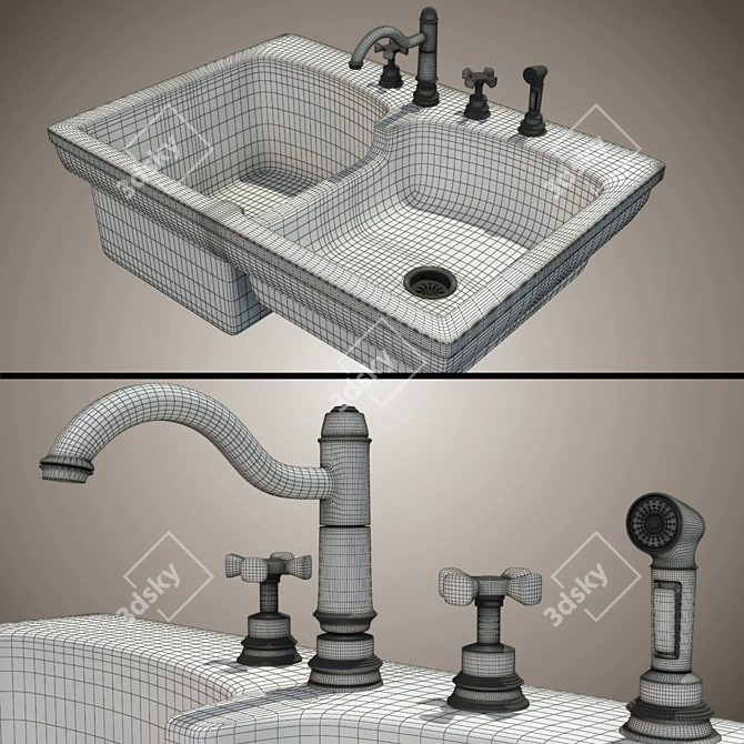 Modern Stainless Steel Kitchen Sink 3D model image 3