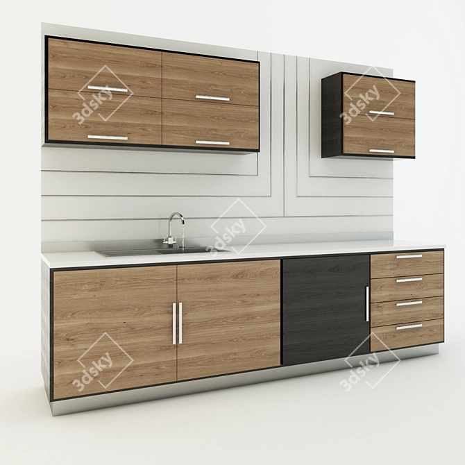 Coloro Wooden Kitchen: Stylish 3D Design 3D model image 1